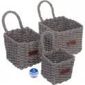 Корзинки интерьерные для хранения 3шт в наборе с петелькой "ЭЛЛОРИЯ", цвет серый, 12*11/15*14/16*17с