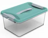 Контейнер для хранения с крышкой, ручкой и ручками-защелками "КЛИК", бирюзовый, 11.6*15.1*19.1см, 8л