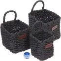 Корзинки интерьерные для хранения 3шт в наборе с петелькой "ЭЛЛОРИЯ", цвет черный, 12*11/15*14/16*17