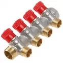 Коллектор 4 выхода 1/2" с регулирующими вентилями, Lavita, латунь, T-4H, 3/4"(MF)*1/2"(M) Red